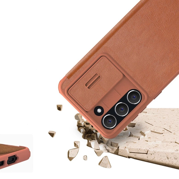 Nillkin Qin Leather Pro Case etui Samsung Galaxy S23+ pokrowiec z klapką osłona na aparat czerwone