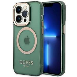 Etui Guess GUHMP14LHTCMA iPhone 14 Pro 6.1" zielony/khaki hard case Gold Outline Translucent MagSafe Case