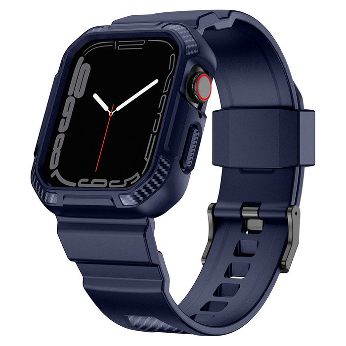 Pasek Kingxbar CYF106 2w1 pasek Apple Watch SE, 8, 7, 6, 5, 4, 3, 2, 1 (41, 40, 38 mm) z wbudowanym etui niebieski