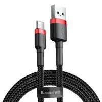 Baseus Cafule Cable wytrzymały nylonowy kabel przewód USB / USB-C QC3.0 3A 1M czarno-czerwony (CATKLF-B91)