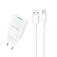 Dudao ładowarka sieciowa EU USB 5V/2.4A QC3.0 Quick Charge 3.0 + kabel przewód USB Typ C biały (A3EU + Type-c white)