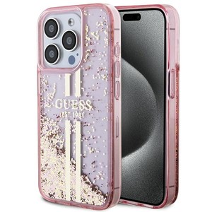 Etui Guess GUHCP15LLFCSEGP iPhone 15 Pro 6.1" różowy/pink hardcase Liquid Glitter Gold Stripes Case