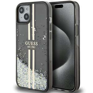 Etui Guess GUHCP15SLFCSEGK iPhone 15 / 14 / 13 6.1" czarny/black hardcase Liquid Glitter Gold Stripes Case