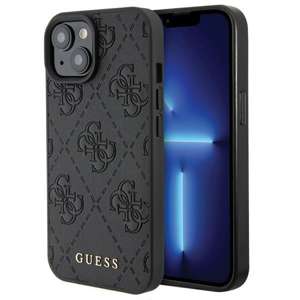 Etui Guess GUHCP15SP4EPMK iPhone 15 6.1" czarny/black hardcase Leather 4G Stamped Case