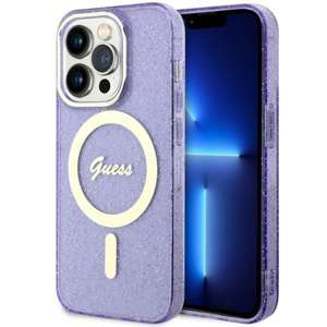 Etui Guess GUHMP14LHCMCGU iPhone 14 Pro 6.1" purpurowy/purple hardcase Glitter Gold MagSafe Case