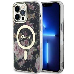 Etui Guess GUHMP14XHCFWSK iPhone 14 Pro Max 6.7" czarny/black hardcase Flower MagSafe Case