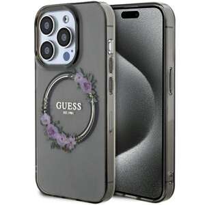 Etui Guess GUHMP15LHFWFCK iPhone 15 Pro 6.1" czarny/black hardcase IML Flowers Wreatch MagSafe Case