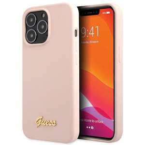 Etui Guess Guhcp13xlslmglp iPhone 13 Pro Max 6.7" Jasnoróżowy/light Pink Hardcase Silicone Script Gold Logo Case