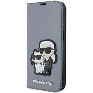 Etui Karl Lagerfeld KLBKP14LSANKCPG iPhone 14 Pro 6.1" bookcase srebrny/silver Saffiano Karl & Choupette Case