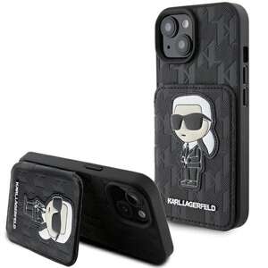 Etui Karl Lagerfeld KLHCP15SSAKKNSCK iPhone 15 6.1" czarny/black hardcase Saffiano Cardslots and Stand Monogram Ikonik Patch