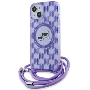 Etui Karl Lagerfeld KLHMP15SHCKCKLCU iPhone 15 / 14 / 13 6.1" fioletowy/purple hardcase IML Crossbody Monogram Karl & Choupette Head MagSafe