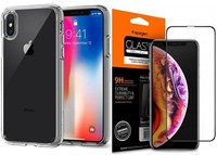 Etui SPIGEN Ultra Hybrid  Apple iPhone X Xs Przezroczyste Clear + Szkło SPIGEN Full Cover Case