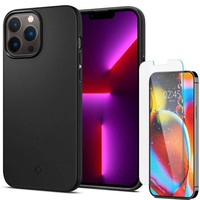 Etui Spigen iPhone 13 Pro Max Thin Fit Black Case + Szkło Hartowane Spigen Glas.Tr Slim