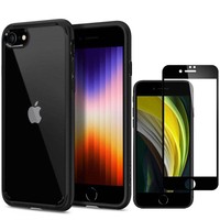 Etui Spigen iPhone SE 2022 2020 7 8 Ultra Hybrid Black Czarne Case Apple + Szkło SPIGEN Full Cover