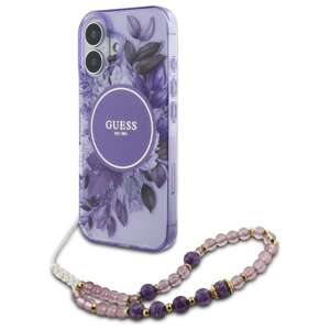 Guess GUHMP16MHFWBRCESU iPhone 16 Plus 6.7" fioletowy/purple hardcase IML Flowers With Pearl Strap MagSafe