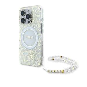 Guess GUHMP16XHCPOFPH iPhone 16Pro Max 6.9" biały/white hardcase IML Flowers Allover Electro With Pearl Strap MagSafe