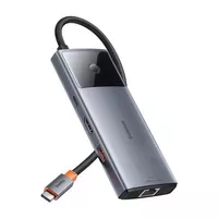 HUB USB 6w1 Baseus Metal Gleam Series II USB-A/USB-C/USB-C PD/HDMI/RJ45/SD/TF - czarny