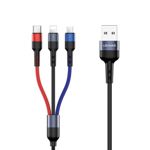 Kabel Pleciony USAMS 3w1 Lightning MicroUSB USB-C 2A Fast Charge 0.35m Czarny