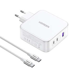 Ładowarka sieciowa UGREEN 15339 Nexode, 2xUSB-C, USB-A 3.0, PD3.0, QC4.0, GaN, 140W (biała) CD289