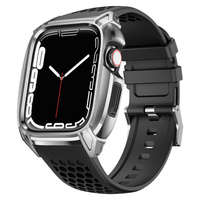 Pasek Kingxbar CYF148 2w1 pasek Apple Watch Ultra, SE, 8, 7, 6, 5, 4, 3, 2, 1 (49, 45, 44, 42  mm) z wbudowanym pancernym etui ze stali nierdzewnej srebrny