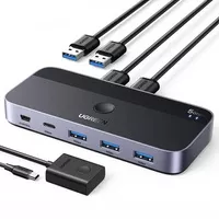 Przełącznik switch Ugreen CM662 USB 3.0 switch 2-in-4 + 2x kabel USB-A - czarny