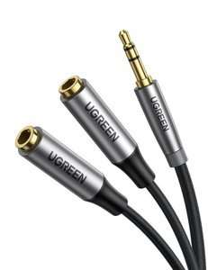 Rozdzielacz audio AUX UGREEN AV191, kabel jack 3.5mm, 20cm (szary)