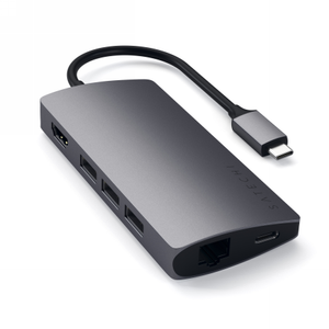 Satechi Aluminium Multiport Adapter V2 - aluminiowy adapter do urządzęń moblinych USB-C ( USB-C, 3x USB-A, 4K HDMI, czytnik kart micro/SD, Ethernet) (space gray)