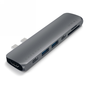 Satechi Pro Hub Adapter - aluminiowy Hub z podwójnym USB-C do MacBook (2x USB-C, 2x USB-A, 4K HDMI, czytnik kart micro/SD) (space gray)