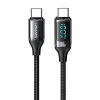 USAMS Kabel pleciony U78 USB-C na USB-C LED 2m 100W Fast Charging czarny/black SJ558USB01 (US-SJ558)