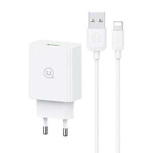 USAMS Ład. siec. 18W + kabel Lightning/ USB-A Fast Charging biały/white series SC SCXLTZ03