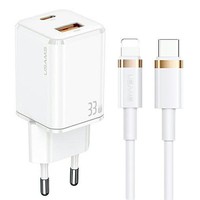 USAMS Ład. siec. 1xUSB-C+1xUSB T43 33W PD3.0 +QC3.0  + kabel U63 USB-C na lightning biały/white USKTZ02