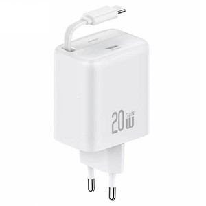 USAMS Ład. siec. 1xUSB-C ze zwijanym kablem USB-C Retractable PD+QC 20W Gan Fast Charging biały/white YC Series CC233TC02 (US-CC233)