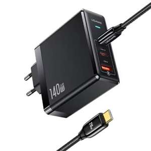 USAMS Ład. siec. 2xUSB-C+1xUSB T52 PD140W PD Fast Charging US-CC168 + kabel U82 USB-C/USB-C US-SJ581 240W czarny/black UM Series UMXLOGTC01