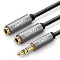 Ugreen kabel przewód rozdzielacz słuchawkowy 3,5 mm mini jack AUX 20cm (2 x wyjście audio) srebrny (10532)