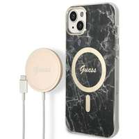 Zestaw Etui Guess Case+ Charger iPhone 14 Plus 6,7" czarny/black hard case Marble MagSafe