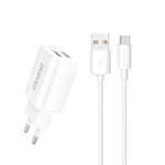 Dudao ładowarka sieciowa EU 2x USB 5V/2.4A + kabel USB Typ C biały (A2EU + Type-c white)