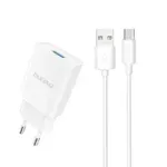 Dudao ładowarka sieciowa EU USB 5V/2.4A QC3.0 Quick Charge 3.0 + kabel przewód USB Typ C biały (A3EU + Type-c white)