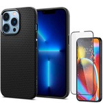 Etui Spigen iPhone 13 Pro Max Liquid Air Matte Black Case + Szkło Hartowane Spigen Full Cover