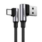 Kabel USB do USB-C, kątowy UGREEN US176, 3A, 0.5m (czarny)