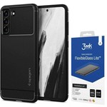 SPIGEN Galaxy S21 Fe Rugged Armor Matte Black Case + Szkło 3MK Flexible Glass Lite