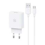 USAMS Ład. siec. 18W + kabel Micro/USB-A 1m Fast Charging biały/white series SC SCXLTZ01