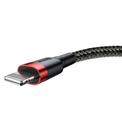 [PO ZWROCIE] Baseus Cafule Cable wytrzymały nylonowy kabel przewód USB / Lightning QC3.0 2A 3M czarno-czerwony (CALKLF-R91)