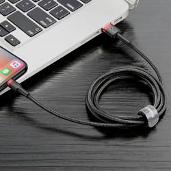 [PO ZWROCIE] Baseus Cafule Cable wytrzymały nylonowy kabel przewód USB / Lightning QC3.0 2A 3M czarno-czerwony (CALKLF-R91)