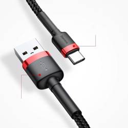 [PO ZWROCIE] Baseus Cafule Cable wytrzymały nylonowy kabel przewód USB / USB-C QC3.0 2A 3M czarno-czerwony (CATKLF-U91)