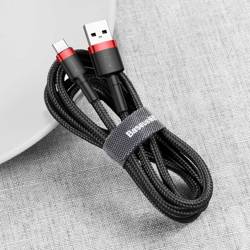 [PO ZWROCIE] Baseus Cafule Cable wytrzymały nylonowy kabel przewód USB / USB-C QC3.0 2A 3M czarno-czerwony (CATKLF-U91)