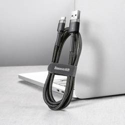 [PO ZWROCIE] Baseus Cafule Cable wytrzymały nylonowy kabel przewód USB / USB-C QC3.0 3A 1M czarno-szary (CATKLF-BG1)