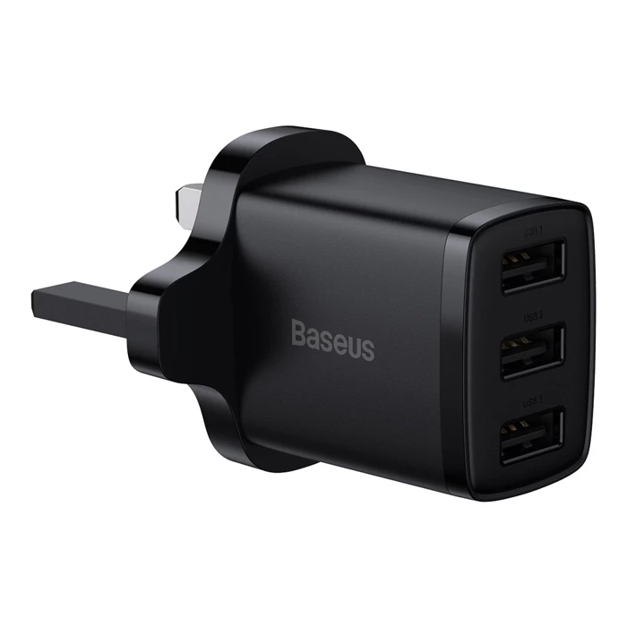 [PO ZWROCIE] Baseus Compact ładowarka sieciowa 3x USB 17W wtyczka UK czarny (CCXJ020301)