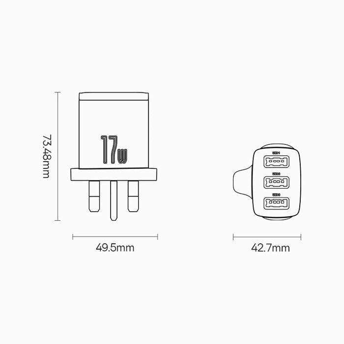 [PO ZWROCIE] Baseus Compact ładowarka sieciowa 3x USB 17W wtyczka UK czarny (CCXJ020301)