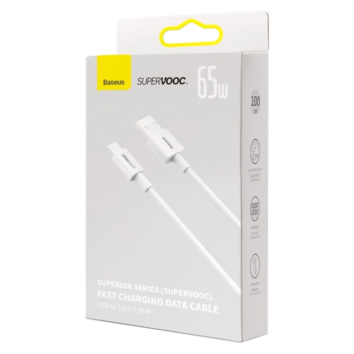 [PO ZWROCIE] Baseus Superior Series kabel SUPERVOOC USB-A do USB-C 65W 1m biały