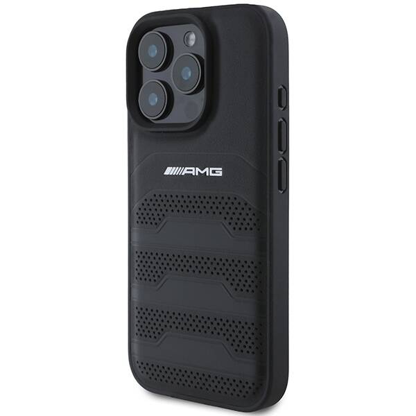 AMG AMHCP16LGSEBK iPhone 16 Pro  6.3" czarny/black hardcase Leather Debossed Lines Black Logo